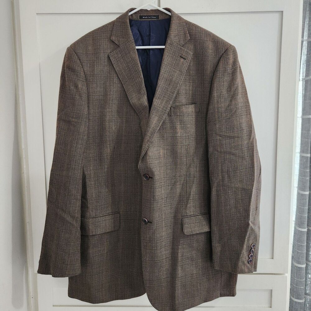 Pendleton Mens Sport Coat Blazer Jacket 48L Worsted Wool Brown Single Vent